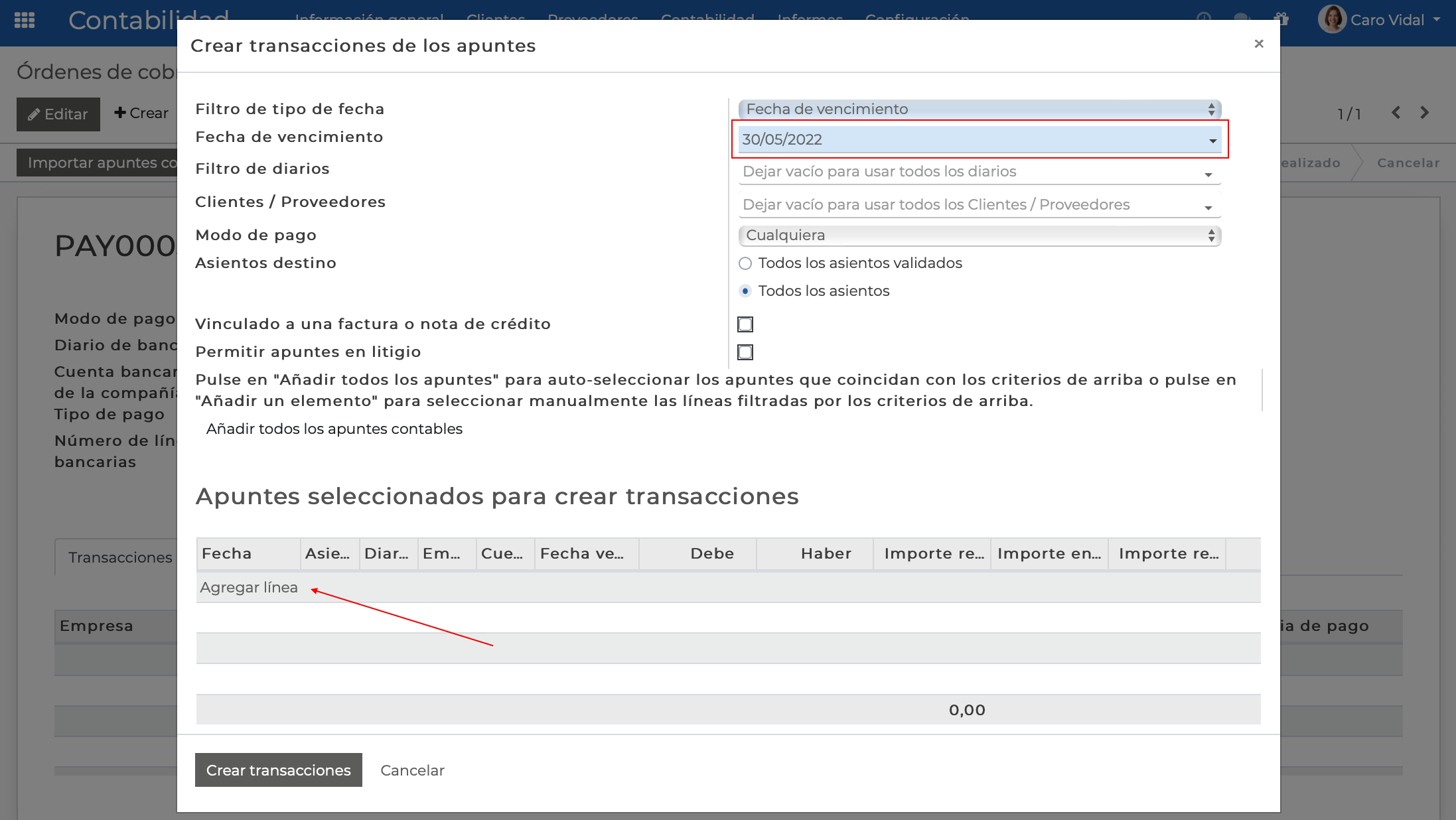 Imagen 5: Crear transacciones de los apuntes