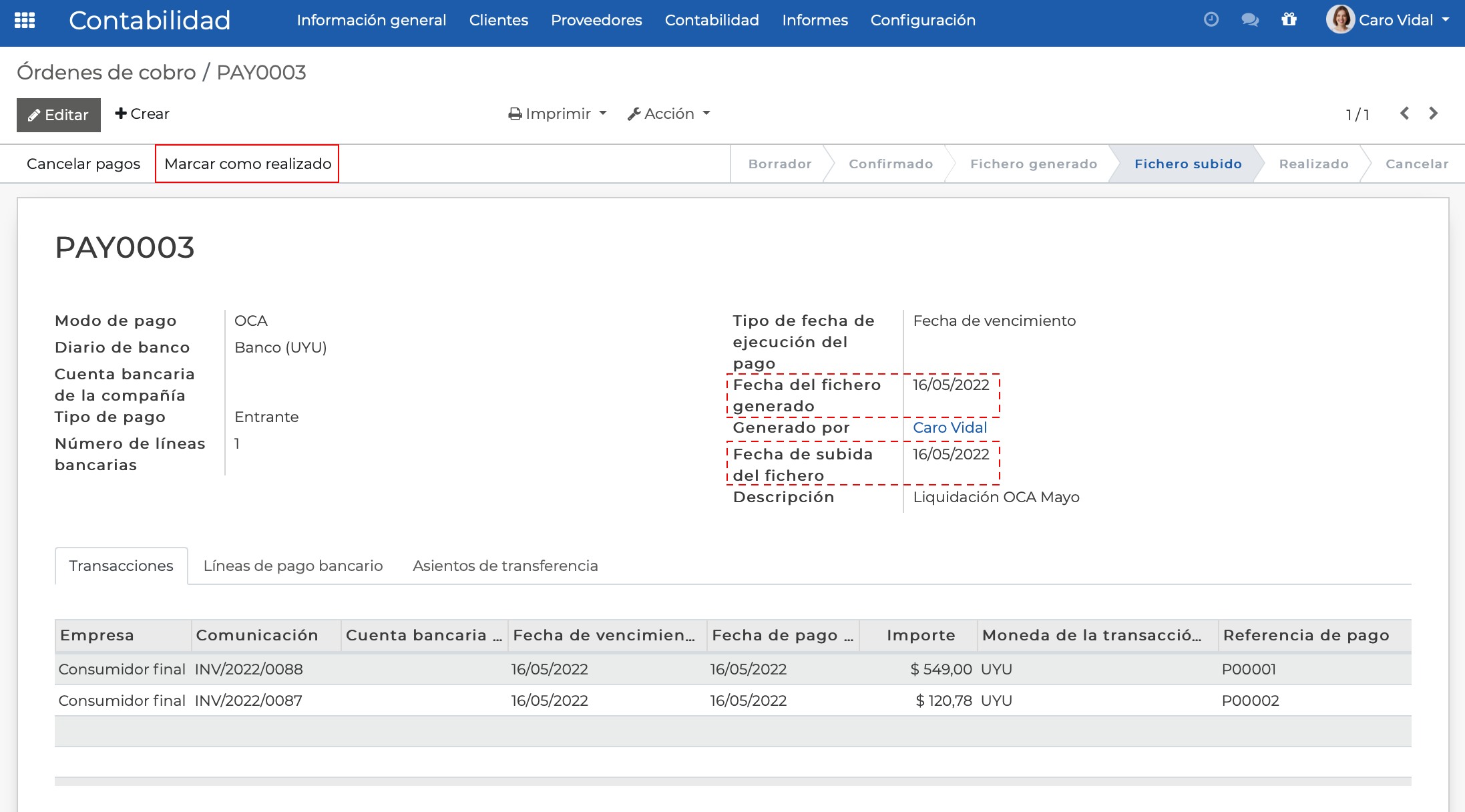 Imagen 13: Marcar como realizado