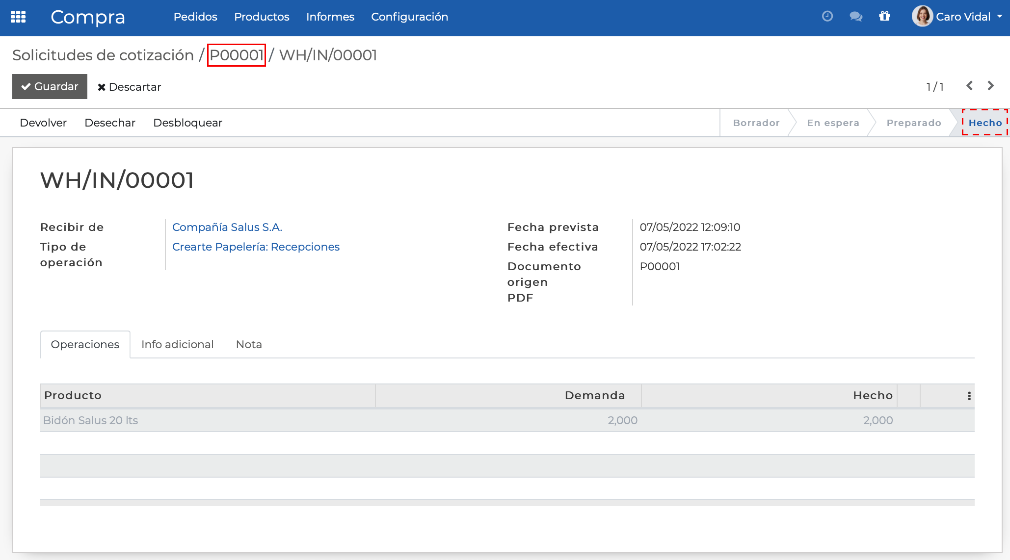 Imagen 1: Recepción hecha