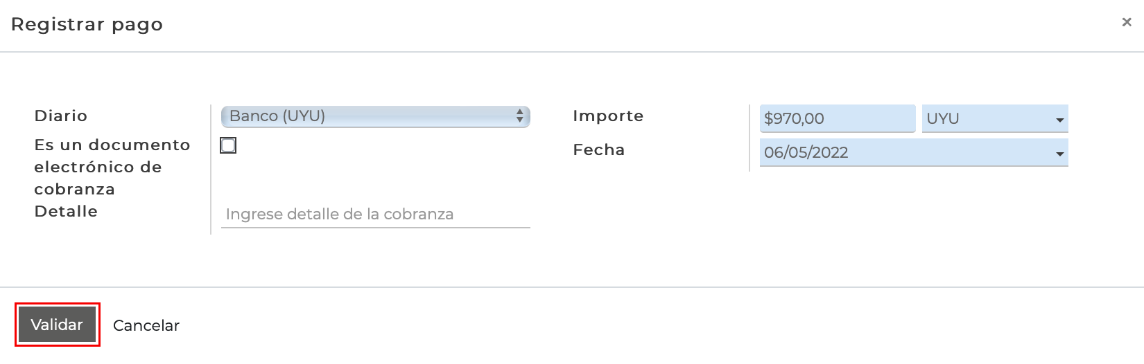 Imagen 5: Registrar pago