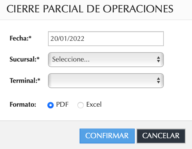 Imagen 4: Generación de reporte de cierre parcial de operaciones