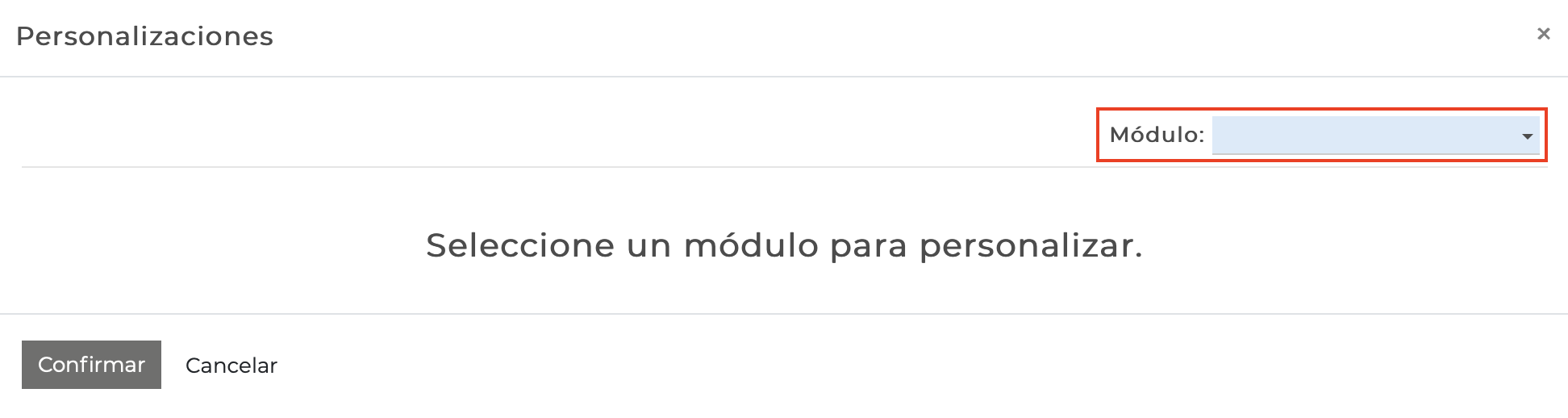 Imagen 2: Seleccionar un módulo para personalizar